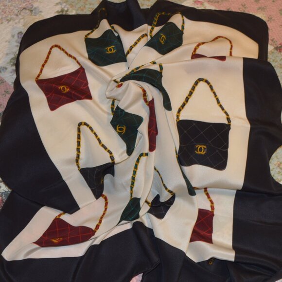 Chanel Silk Scarf 34.5" Square Chain Flap Handbags - Picture 7 of 9